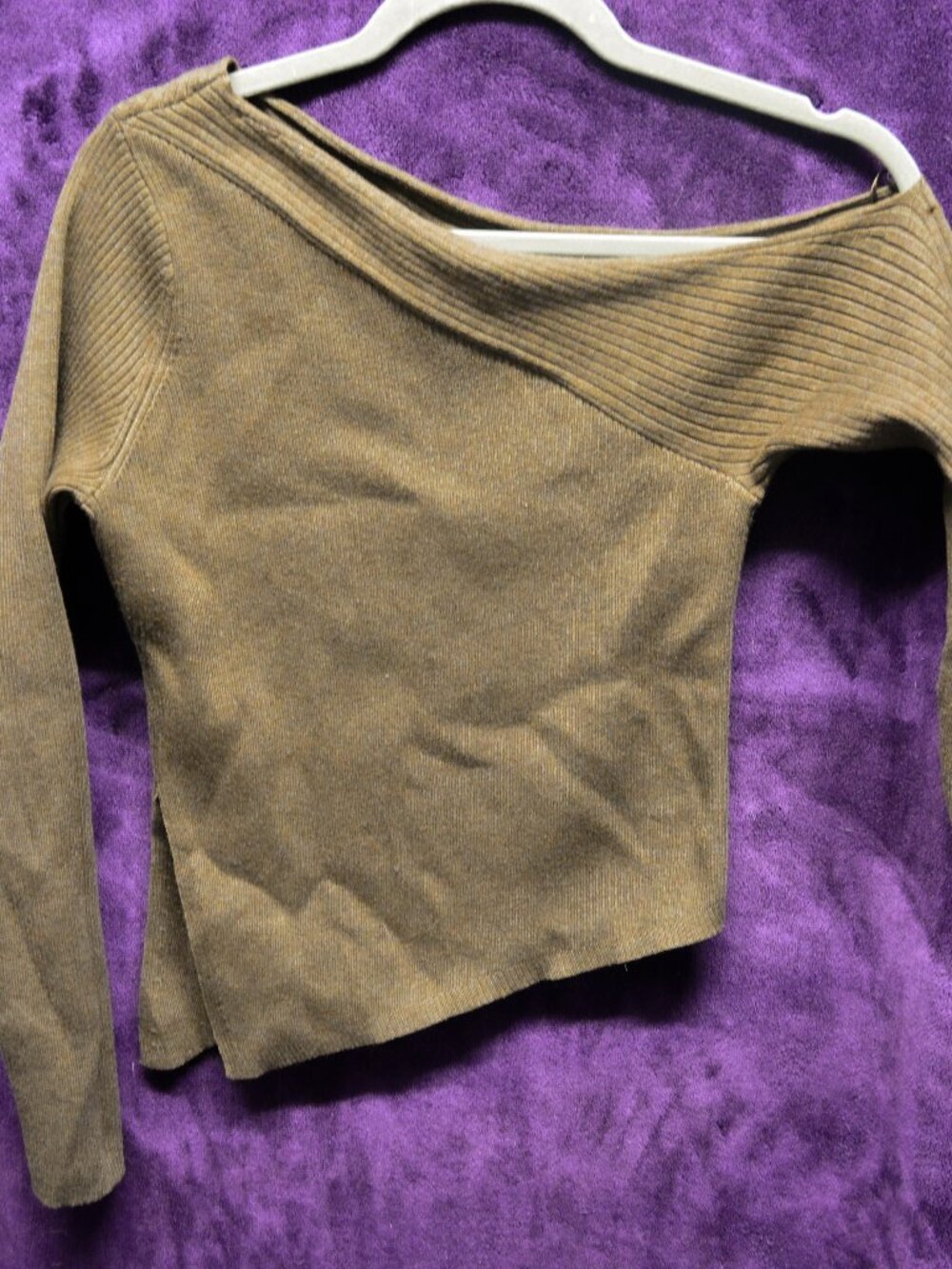 Brown Ripped Off the Shoulder Sweater